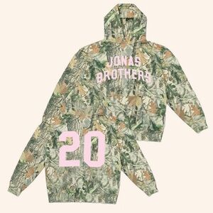 JONAS BROTHERS Camo Hoodie with Pink Lettering